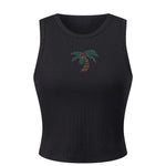 Summer Women's Tank Tops Rhinestone Printed Sleeveless Round Neck Ribbed Vest for Beach Club Daily Out Going Wear