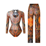 S - XXL New Printed Long Sleeve With Pants Women Swimwear One Piece Swimsuit Female Floral Padded Bather Bathing Suit Swim V7176
