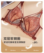 Women's French Pure Desire Lace Lingerie Set - Rabbit Ear Cup Thin Push Up Bra Minimizer for Large Bust