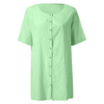 Cotton Linen Breathable And Comfortable Mid Length Oversized Button Down Half Sleeve O-neck Cardigan Casual Beach Suncreen Top