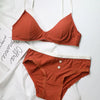 Sexy Women Underwear Set French Thin Cup Deep V Push Up Bra Summer Solid Wire Free Comfort Seamless Lingerie and Bra Briefs Set