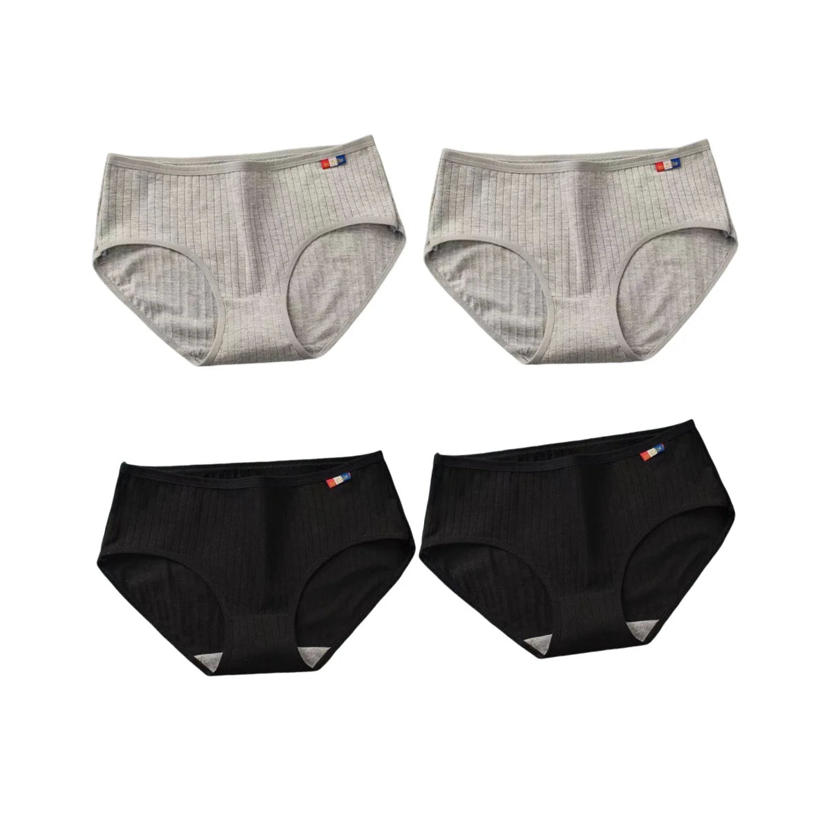 4Pcs/Set Women's Mid-Rise Cotton Panties Breathable Soft Ribbed Underwear Solid Lingerie Stretchy Comfort Daily Briefs M-XL