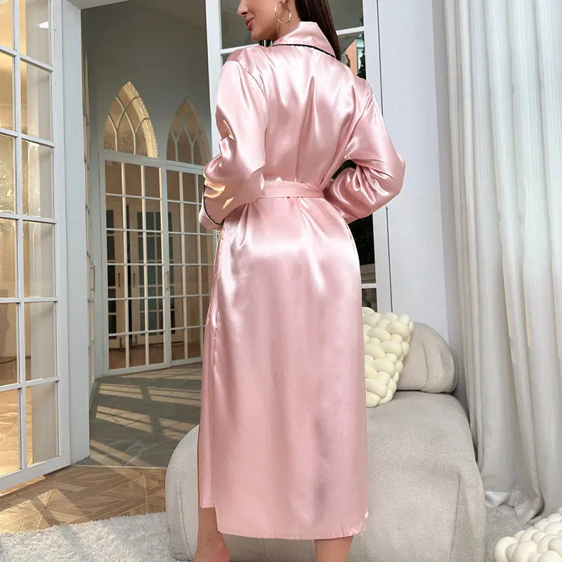 Women's Pajamas Long Ice Silk Dressing Gown Summer Thin Nightgown Fashionable Simple Loungewear Women's Sexy Cardigan Bathrobe