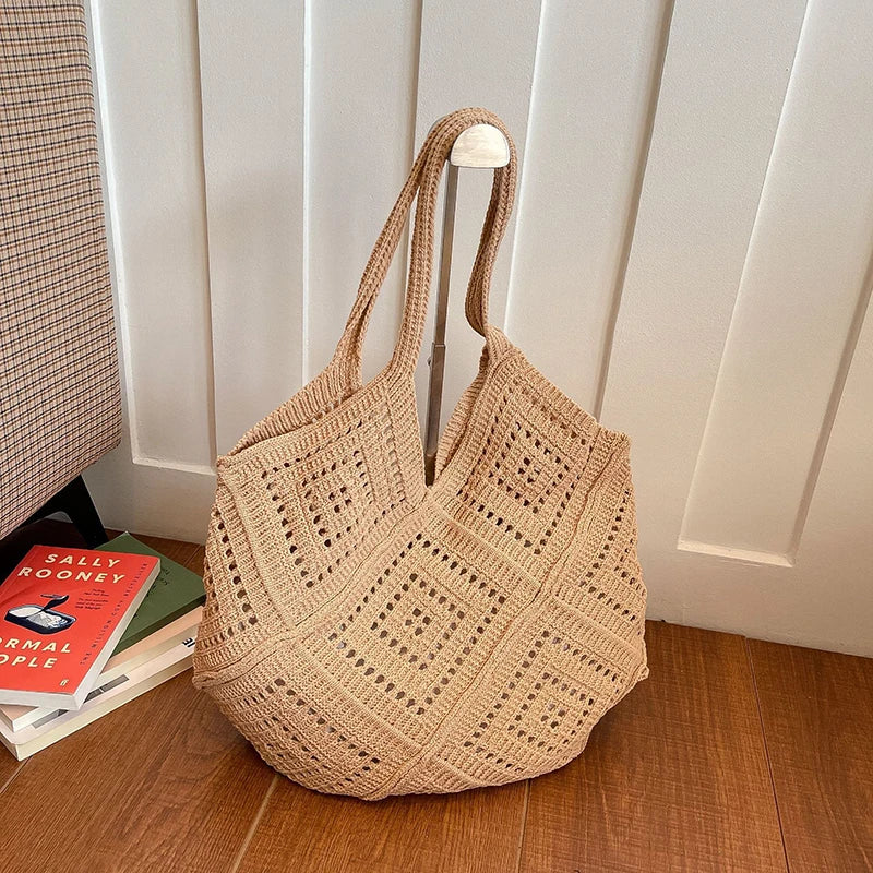 Yarn Hollow Out Large Capacity Shoulder Bags Summer New Ladies Bags Casual Soft Versatile Women's Handbags