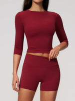 Yoga Sets Women Half Sleeve O Neck Slim Sports T Shirts High Waist Short Fitness Suit Outdoor Gym Running Workout Tracksuit