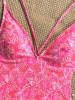 Sexy Pink Floral Print Swimwear Women 2026 Deep V Neck Slim Tummy Control One Piece Swimsuit Beach Hoiday Bathing Suit Monokini