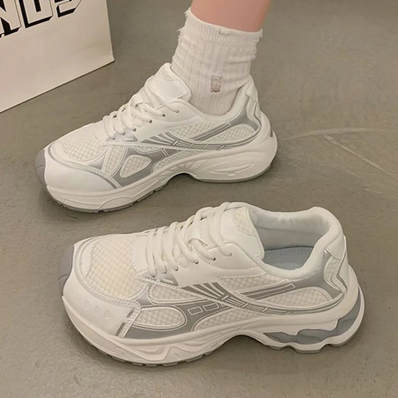 Spring Autumn Breathable Mesh Sneakers Women Mix Color Lace Up Sports Shoes Woman Wear Resistant Platform Casual Shoes Mujer