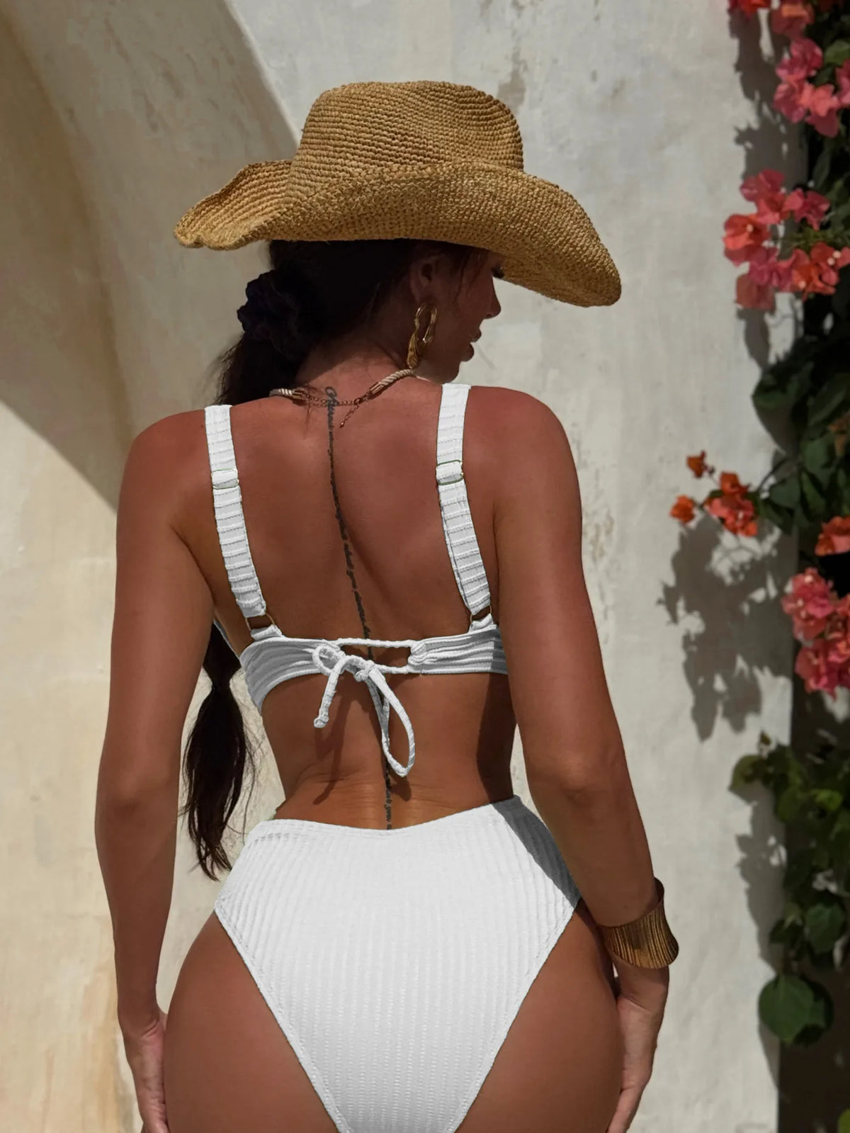 DEKA Sexy Ribbed One Piece Swimsuit Hollow Out Swimwear Women Female Deep V-neck Bathing Suit Beach Wear Push Up Monokini Swim