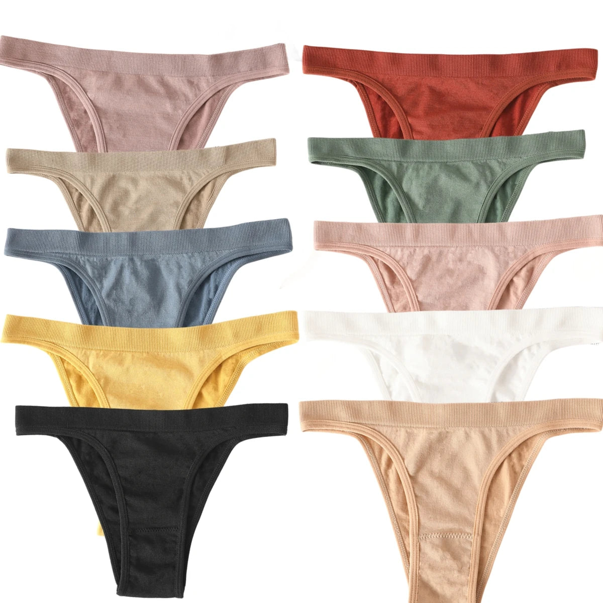 10Pcs/Set Women Seamless Panties Ribbed Underwear Sexy Lingerie High Leg Cut Female Sports Underpants Femme Thongs
