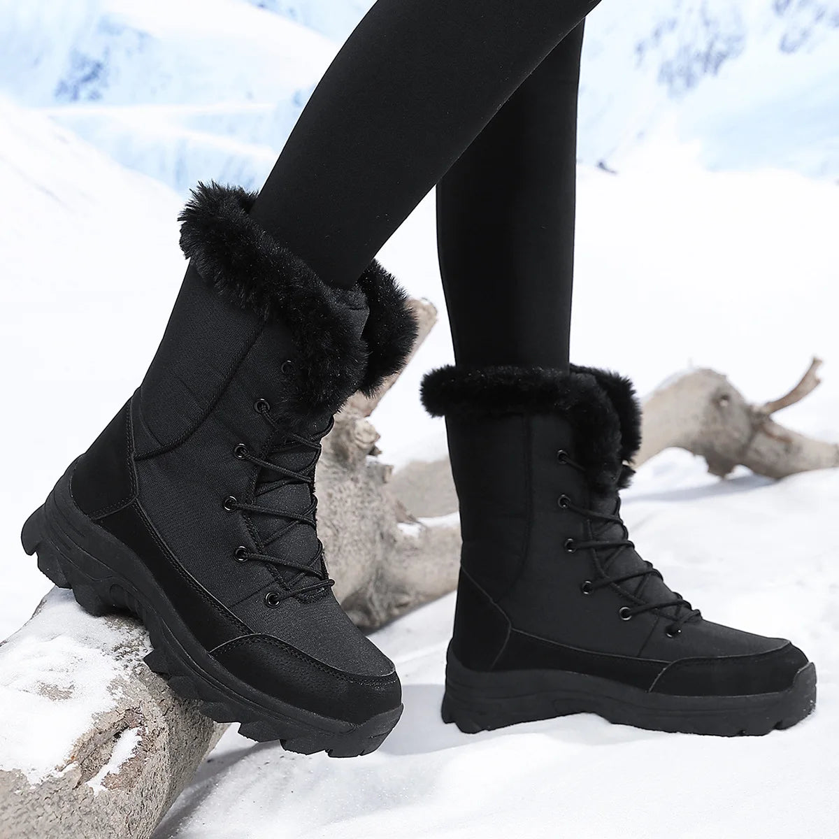 Winter Snow BootsWomen Waterproof Non-Slip Warm Northeast-Style Large Cotton Shoes, Ski , Fleece-Lined,High-Top Cotton Boots
