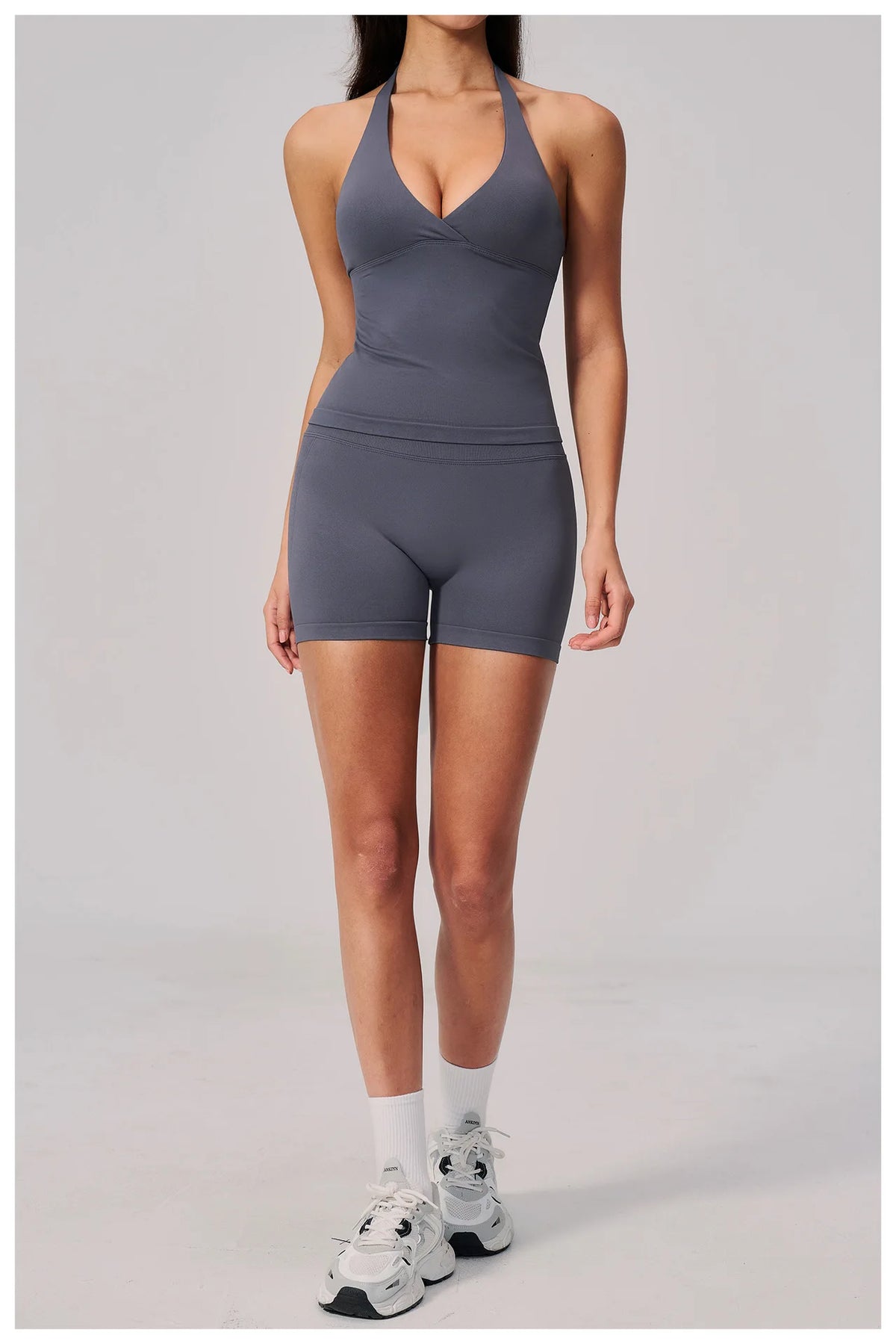 New Seamless Yoga Thread Set Women Hanging Neck V Neck Slim Sports Tank Top Hip Lifting Abdominal Tightening Shorts Fitness Suit