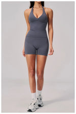New Seamless Yoga Thread Set Women Hanging Neck V Neck Slim Sports Tank Top Hip Lifting Abdominal Tightening Shorts Fitness Suit