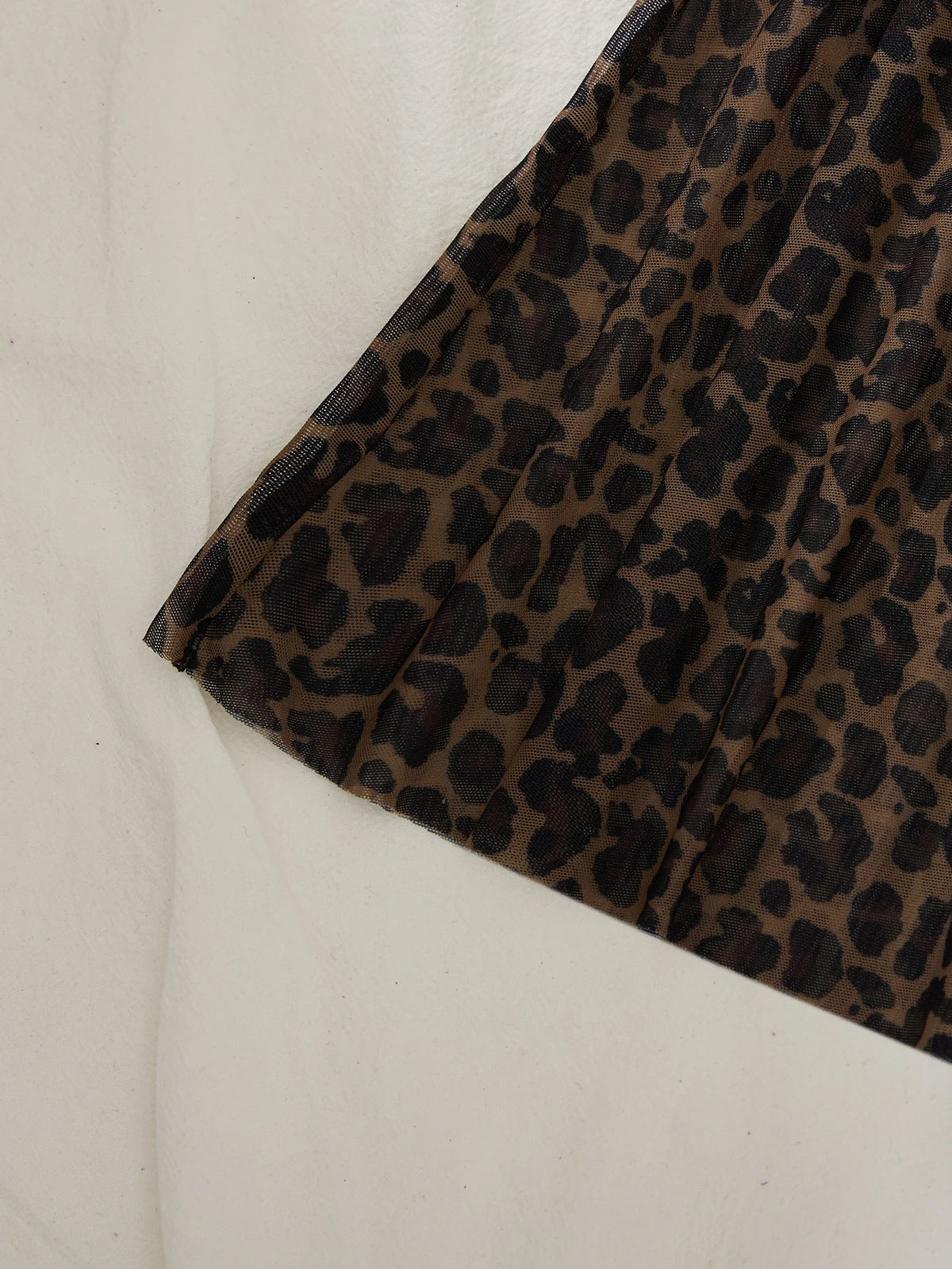 French style leopard print mesh sheer nightgown, sexy lace-edge deep V strap nightgown with T-shirt two-piece set ZA825233