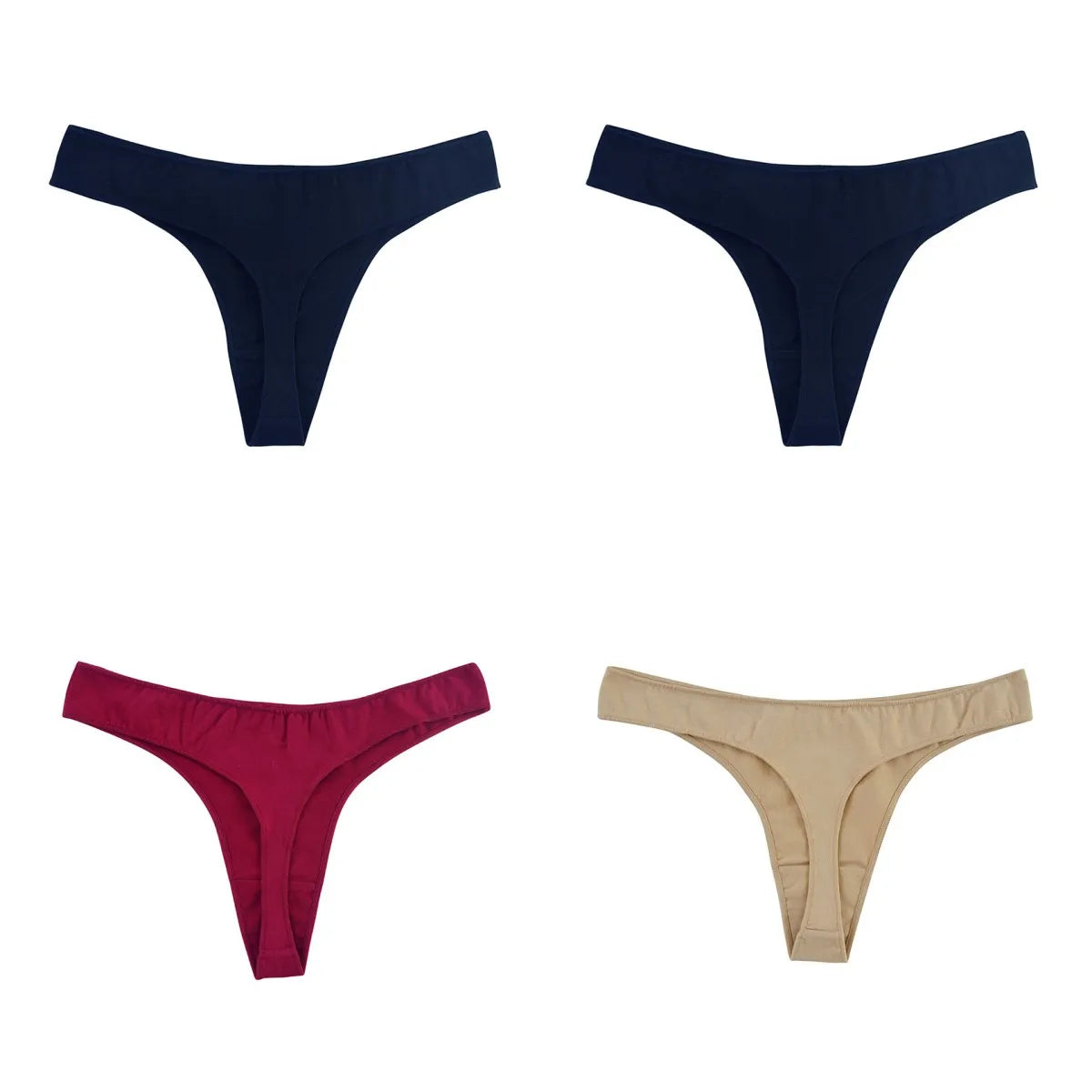 4Pcs/Set Cotton Panties Women Low-Rise Thong G-string Solid Breathable Stretchy Underwear Ladies Sexy T-back Lingerie M-XL