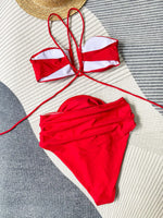 DEKA Brazilian Neck Bikini Set High Waist Flower Swimwear Women Floral Push Up Swimsuit Red White Bathing Suit Beachwear Biquini