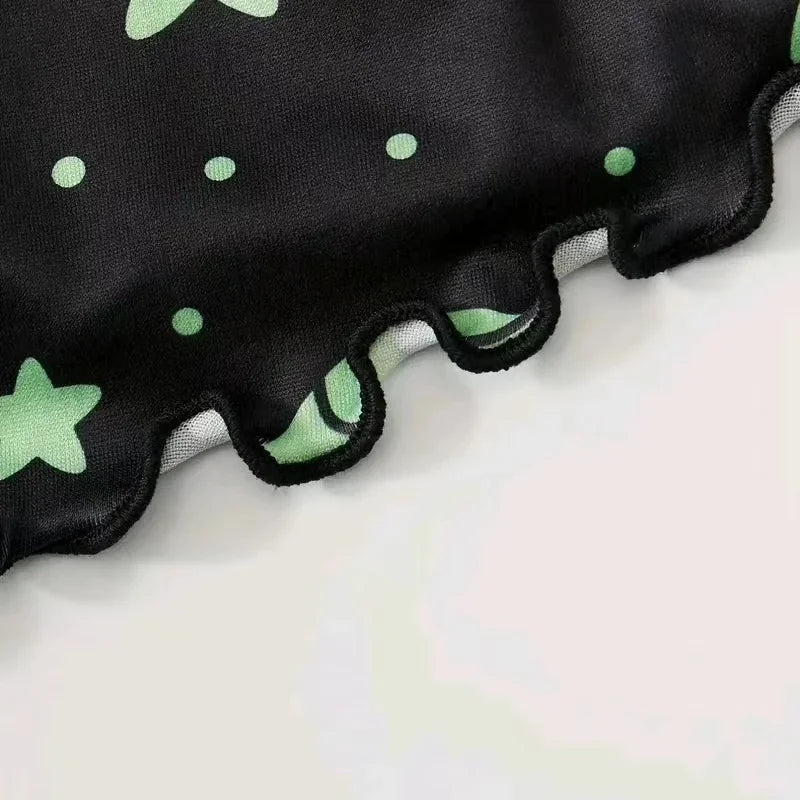 Summer Sleepwear Women Pajamas Set Alien Pattern Printed Sports Camisole Tops and Shorts Casual Loungewear