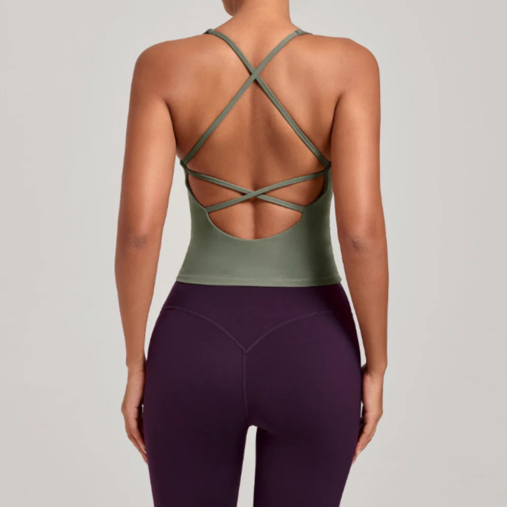 Women Sports Yoga Vest With Cross Shoulder Straps Quick Drying Sexy Yoga Bra Gym Breathablefitness Push Up Training Sports Vest
