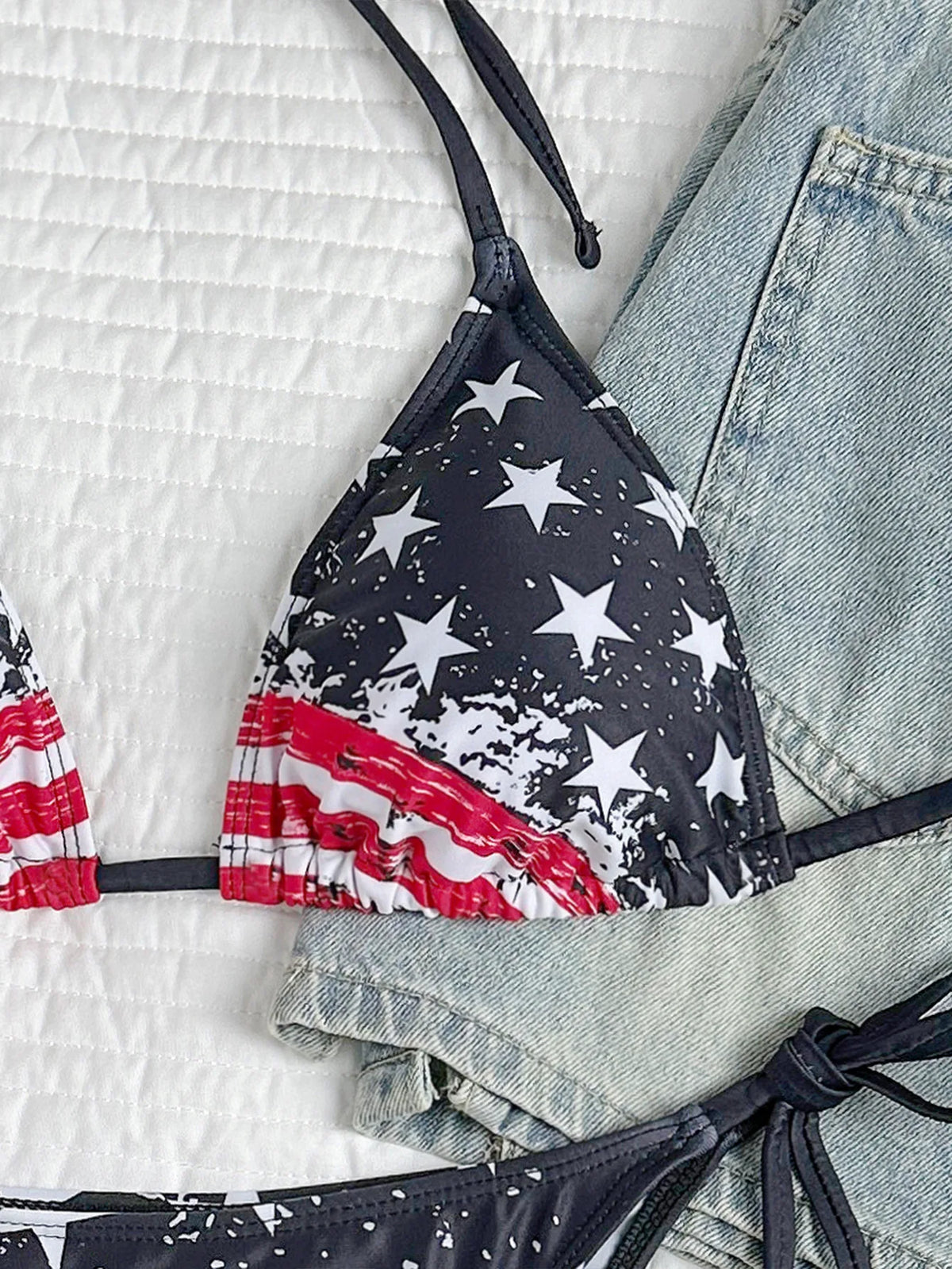 Women's Sexy American Flag Print Halter-Tie Bikini Swimsuit Set — Sporty Style