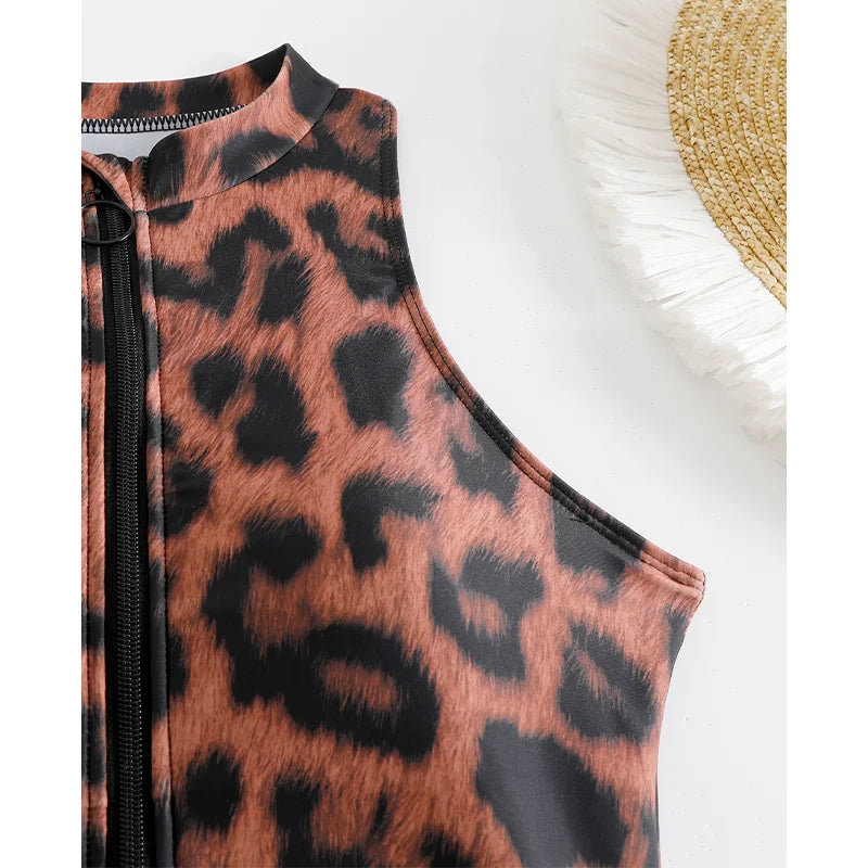 Zebra Print One Piece Swimsuit Woman High Neck Bodysuit Zipper Swimwear Beach Wear Leopard 2024 Bathing Suits Holiday Summer