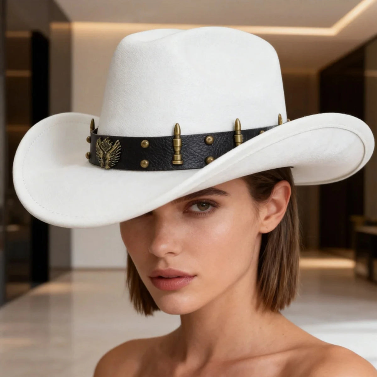 Summer Women Men Felt Cowgirl Hat with Belt Stylish Western Hat Casual Jazz Caps for Outdoor Party Club