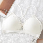 Front Hollow Out Ribbed Bralette Criss Cross Back Thin Straps Removable Chest Pads Wireless Bra Breathable Daily Underwear