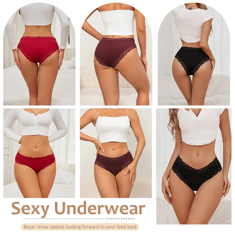 5PCS/Set Women Cotton Panties Sexy Lace Low Waist Briefs Stretch Comfortable Ladies Underwear Soft Breathable Intimate Lingerie