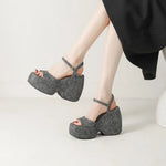 2025 New Summer Women High Heel Shoes Platform Square High Heel Ladies Sandals PU Leather Open Toe Buckle Dress Women Shoes