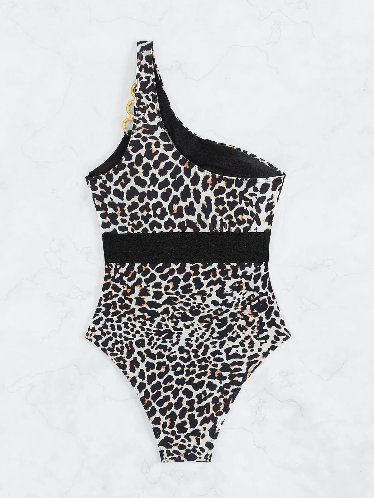 Sexy Push Up Leopard Swimwear One Shoulder Ring Linked High Waist One Piece Swimsuit Beach Wear Bathing Suit Bodysuit Monokini