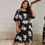 Large size sleepwear, women's mid length printed pullover dress, summer new home wear, silk ice silk nightgown
