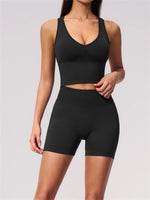 Seamless Gym Yoga Sets Women Breathable I-shaped Shock-absorbing Slim Sports Tank Top High Waist Shorts Training Fitness Suit
