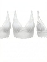 Women Lace Triangle Bralette Top Deep V Neck Wireless Push Up Bra Sheer Sexy Underwear For Daily Wear Beach YS3017