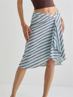 Summer Solid/Stripe/Plaid Midi Skirts for Women Casual Elegant A-Line Skirt for Beach Vacation Streetwear