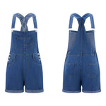 Women Denim Bib Overalls Adjustable Straps Shorts Romper with Pocket Casual Rolled Cuff Shortalls