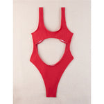 Sexy Tummy Cut Out Ribbed Backless One Piece Swimsuit Women Swimwear Female High Leg Cut Padded Bather Bathing Suit Swim K5263