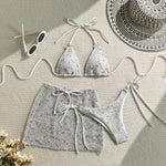 With Fishnet Sarong Skirt Halter Micro Bikini Women Swimwear Female Swimsuit Three-pieces Bikini Set Bathing Suit Swim Beachwear