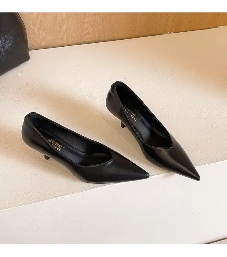 BIGTREE Sexy Classic High Heels Women Pumps Wedding Solid PU 5CM Thin Heels Kitten Heel Office Ladies Slip on Shoes Woman