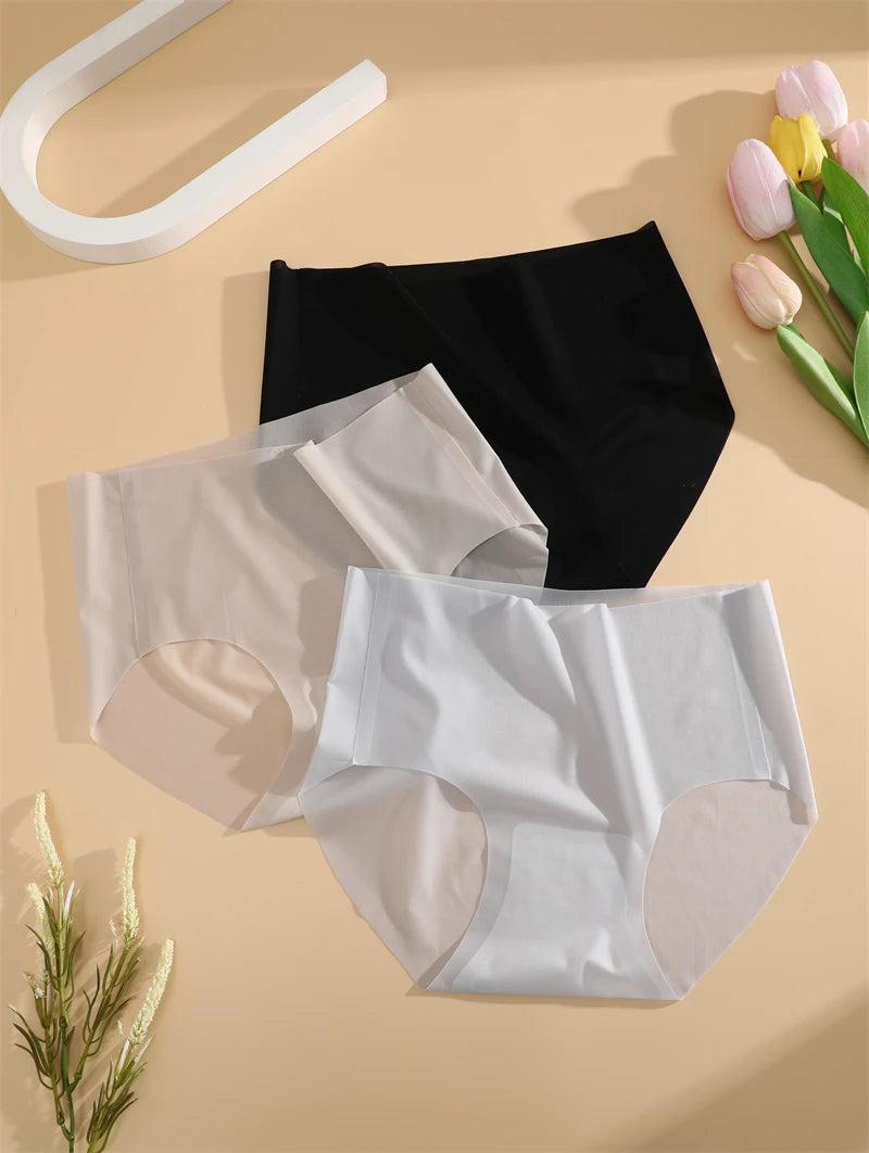 2PCS Seamless Ice Silk Briefs Women's Transparent Panties Sexy Breathable Underwear Female Stretch Erotic Korean Ultra Lingerie