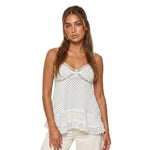 Women's Summer Dot Print Camisole Elegant Lace Patchwork Sleeveless V Neck Slim Fit Spaghetti Strap Tank Tops