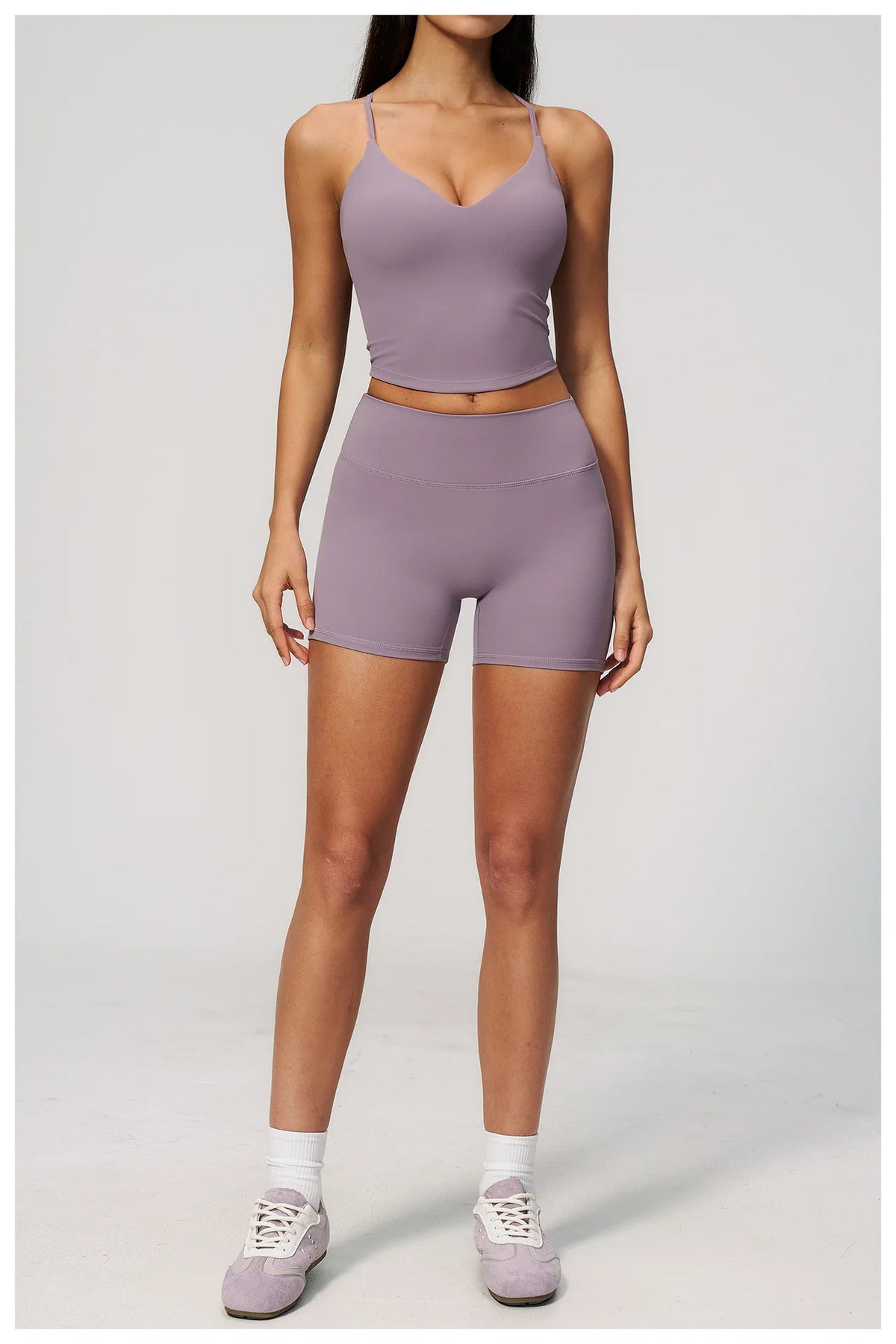 New Yoga Sets Women V Neck Back Criss Cross Sports Tank Top High Waist Butt Lift Shorts Fitness Suit Gym Running Workout Clothes