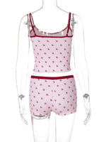 Women’s Kawaii 2 Piece Pajama Set Cherry Print Sleeveless Cami Top and Shorts Soft Sleepwear Loungewear Nightwear Outfit