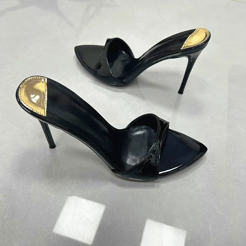 Europe and America Plus Size 10CM 12CM Summer High Heels For Women's Slides Pointed Toe Sandals Sexy Woman Shoes Red Slippers