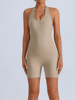 Summer Yoga Jumpsuit Back Hollow Out Bandage Pleate Pocket Shorts Sports One Piece Suits Butt Lifting Fitness Workout Bodysuit