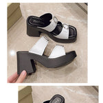 Summer Elegant Women High Heeled Slippers 2026 New Thick Heel Shoes Simple Fashion Waterproof Platform Soft Leather Sandals