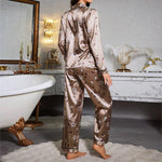Women's Color-Blocked Floral Print Pajama Set Satin Long Sleeve And Pant For Comfortable Sleep Soft Loungewear And Sleepwear Pjs