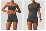 2 Pieces Sportswear Women Yoga Shorts Set Short Sleeve Sports T Shirts High Waist Hip Lifting Running Leggings Fitness Outfits