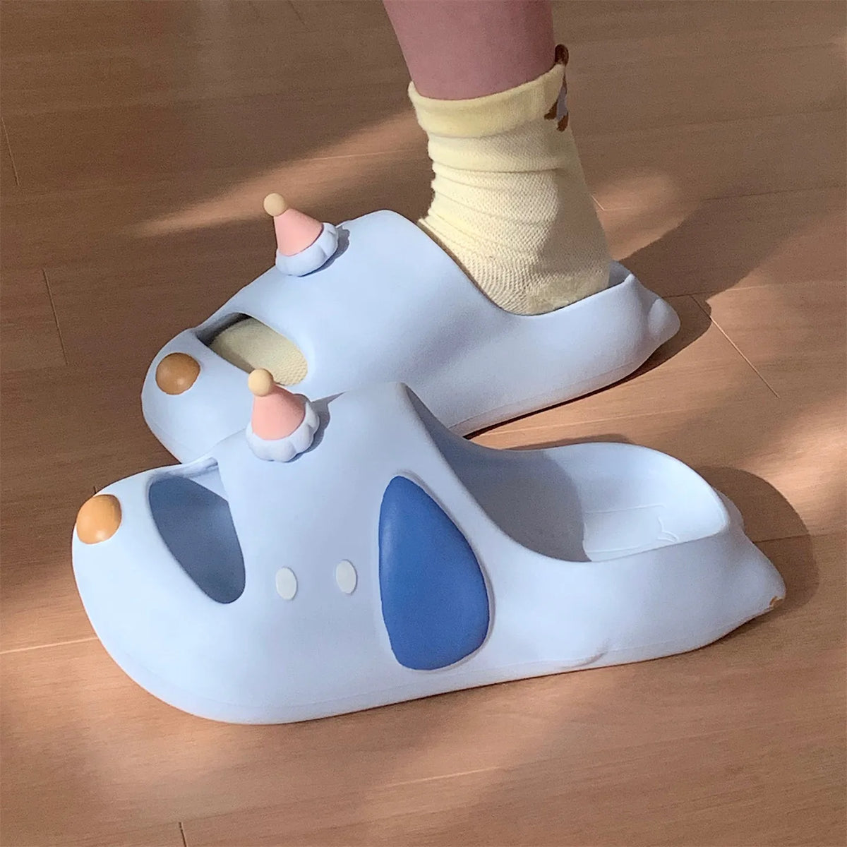 Cute Cartoon Dog Indoor Street Slippers For Women Summer House Shoes Soft EVA DIY Funny Birthday Hat Girls Home Beach Slides