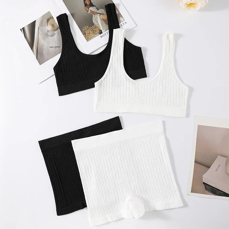 Women Seamless Bra Set Sports Low Rise Shorts Non-wire Tops Sexy Lingerie Set Female Comfort Underwear Set