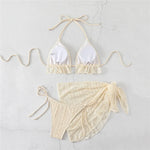 Halter String Triangle 3 Piece Bikini Set Beige Lace Mesh Sexy Swimsuit Women 2026 Cover Up Swimwear Bathing Suit Bikinis Dames