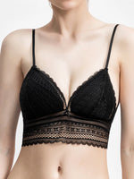 Low Back Bra for Women Deep V Low Cut Backless Bralette floral triangle wire free bralette French underwear