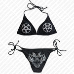 Aesthetic Gothic Fashion Women Swimwear 2000s Y2k Style Letter Print Bikini Set Thong Swimsuit Two Pieces Bathing Suit Emo Girls